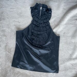 Moda international silk Black Ruffled Women's Top